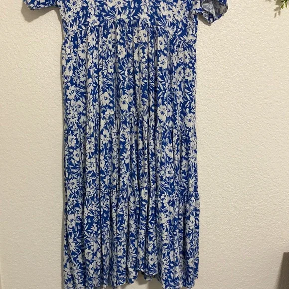 Zara Blue/White Floral Tiered Skirt Dress XS - Picture 8 of 9